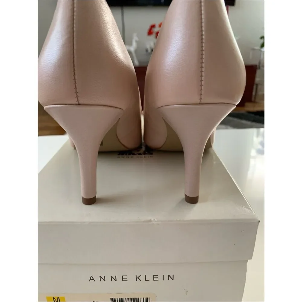 Anne Klein Blush Pointed-Toe Bow Leather Heels Flats Shoes Size 8